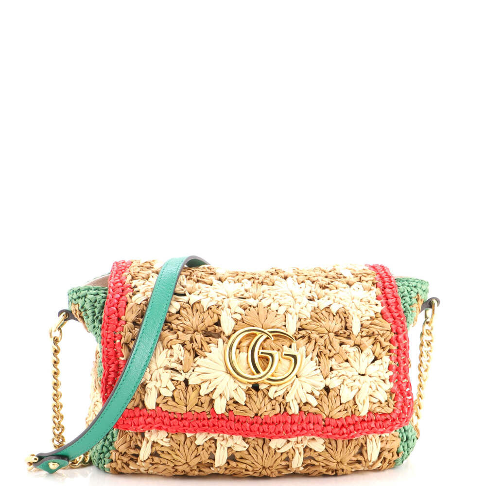 Gucci Small GG Marmont Flap Bag Raffia